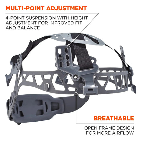 Interior of Vented Hard Hat With Light For Night Safety, full brim style, ratchet suspension detail, Skullerz 8973LED white