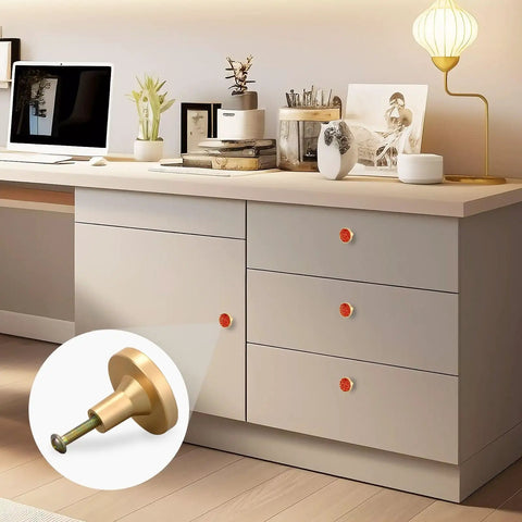 Top Shelf Red Happiness Round Cabinet Knobs Featuring A Slick Vintage Oil Paint Finish Hella Sturdy Rust Resistant Zinc Alloy Drawer Pulls Single Hole Mount Center Pack Of Four For Kitchen And Bedroom Cabinets on dresser surface.