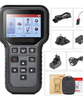 Universal TPMS Relearning Scanner Featuring Slick 315 433 MHz Activation and Easy Programming with screen and accessories.