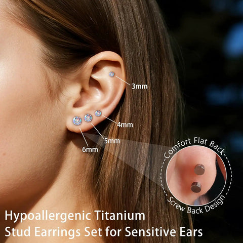 Legit Hella Comfortable Titanium Flat Back Screw On Stud Earrings For Men And Women, 3mm to 6mm sizes, hypoallergenic, for sensitive ears.