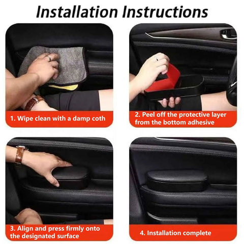 Installation steps for Ergonomic Door Armrest Support Pad For Dodge Ram Promaster 1500 2500 3500 with cleaning and positioning instructions.