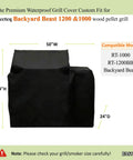 Heavy Duty Waterproof Pellet Grill Cover For Backyard Beast 1200 And RT 1000 Wood Pellet Grills Fade Resistant Outdoor Shield Weatherproof Dustproof Rain Guard That Fits Recteq 1200BB RT 1000 And Similar Sized Smokers in black 600D polyester.