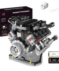 8 Cylinder Visible Engine Kit With App Controls, Build Your Own Mini Engine Model With 715 Plus Pieces, displayed with packaging and controls.