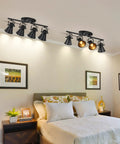 Bedroom with Plug In Four Light Track Lighting Fixture In Industrial Black With Long 14.7 Foot Wire, ceiling installation view