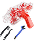 Clear View Bike Chain Cleaner Kit With Large And Small Brush Tools for deep clean, transparent housing with red handle
