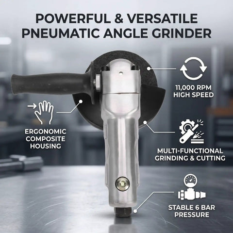 5 Inch Pneumatic Angle Grinder Featuring A Badass 11000 Rpm Motor, ergonomic design for comfortable use.