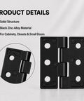Heavy Duty Black Butt Hinges With Screws Included, Rock Solid Zinc Alloy Cabinet Hardware, side view for small doors.