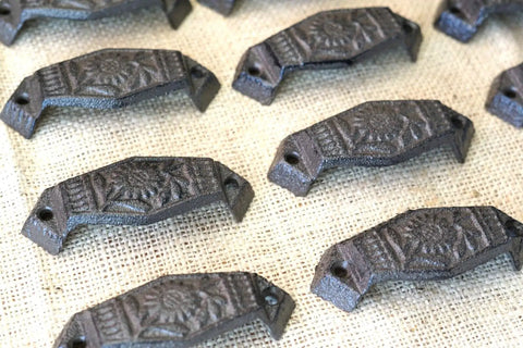 Top Notch Vintage Cast Iron Cup Pulls For Dresser Cabinet Bin Hardware Rustic Kitchen Remodeling Killer Handled Set Of Fifteen Pieces showing detailed design on four-inch cup pulls.