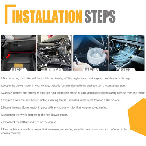 Installation steps for Front Hvac Heater Blower Motor With Fan To Keep Your Ride Fresh and Cool Under Pressure Smooth Operation.