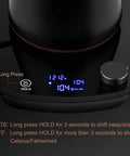 Digital controls on Gooseneck Electric Kettle With Smart Temperature Control, 0.9L Stainless Steel Interior, 1000W Fast Heat, Ideal For Pour Over Coffee And Tea, Boil Water Quick, Black