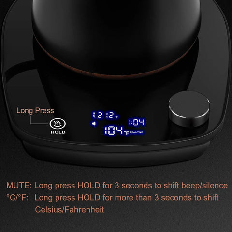Digital controls on Gooseneck Electric Kettle With Smart Temperature Control, 0.9L Stainless Steel Interior, 1000W Fast Heat, Ideal For Pour Over Coffee And Tea, Boil Water Quick, Black