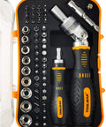 Ratcheting Screwdriver And Socket Set With Precision Bit Kit Rotatable Ratchet Handles And Storage Case Ultimate Diy Household Repair Kit For Bikes Watches Glasses And Phones in organized case