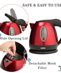Red One Point Two Liter Cordless Electric Kettle 1500 Watt Fast Boil Stainless Steel Portable Tea Pot With Boil Dry Protection