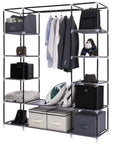 Heavy Hitter Portable Closet Wardrobe Organizer With Slick Nonwoven Fabric Cover And Beefy Steel Frame Built Solid For No Sweat Roomy Storage Shelves And Long Hanging Rod In Soft Gray with clothes and accessories.