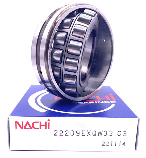 High Grade Spherical Roller Bearing 22209 EXQW33 C3 dimensions 45x85x23mm on branded packaging, ideal for heavy duty pumps.