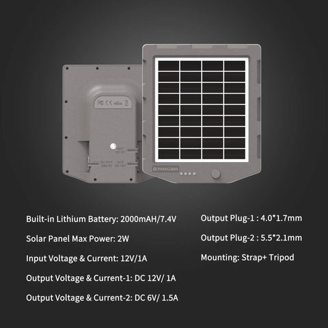 Reliable High Performance Solar Charging Kit Featuring Built In 2000 Mah Battery For Cellular Trail Cameras; compact solar panel design with outputs.