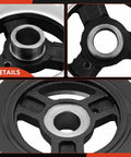 Close-up of OEM harmonic balancer pulley for Mazda MX5 Miata 2006-2015 2.0L DOHC L4 engine, showing metal and rubber construction.