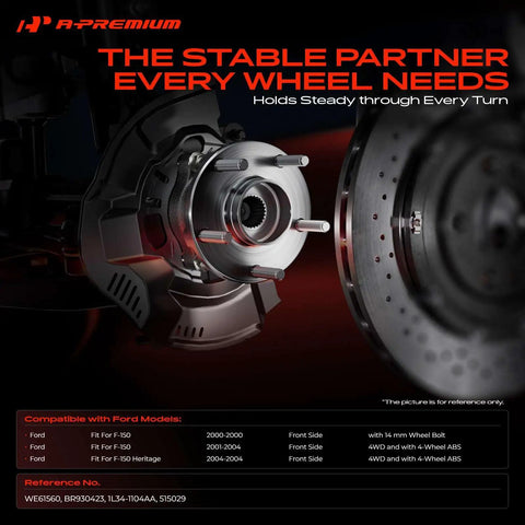 Close-up of 2 Pack Front Wheel Bearing And Hub Assembly For Ford F-150 2000 To 2004 With Abs 5 Lug Heavy Duty Roller Unit.