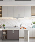 Modern kitchen with 10 Pack 5 Inch Polished Chrome Kitchen Cabinet Handles And Drawer Pulls Set on white cabinets.