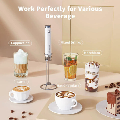 Rechargeable Milk Frother With 3 Heads, USB C Handheld Foam Maker, Waterproof Detachable Stainless Steel Whisk, Stand Included