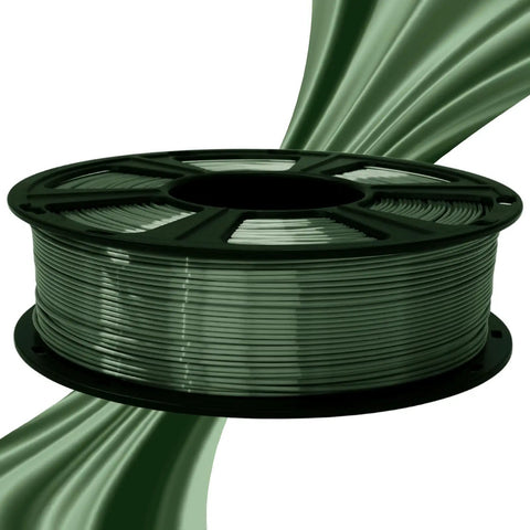 Shiny Silk Green PLA Filament For 3D Printers 1.75Mm Diameter 1Kg Spool displayed with a smooth glossy finish.