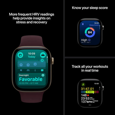 Top Tier Health Smartwatch With Game Changing Heart Rate Sensor Measuring HRV Every Five Minutes For Ultimate Stress Recovery Insights And Full Body Wellness Tracking In Compact 42 mm GPS Case displaying daily health metrics and sleep score.