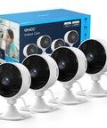 4 pack 2.4GHz Indoor Security Camera System 1080P Home Surveillance Kit with motion detection, two-way audio, night vision shown.
