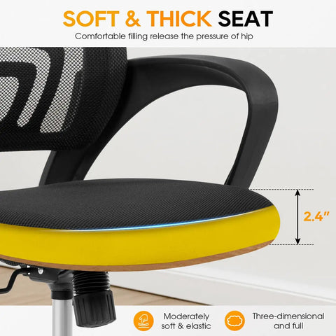 Ergonomic Office Chair With Breathable Mesh Back And Lumbar Support, padded seat detail, adjustable height control