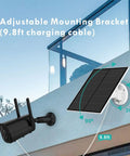 Top Shelf 5W USB Solar Panel For Security Cameras With IP65 Waterproof Rating And No Fuss Adjustable Bracket Includes 9.8 Foot Charging Cable mounted on wall