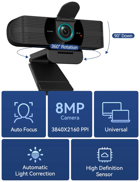 UHD 4K Webcam With Dual Mics, Wide Angle Lens, Privacy Cover And Tripod Stand, Autofocus Computer Camera, Plug And Play Features