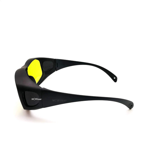 Side view of Heavy Duty Laser Safety Glasses delivering full coverage broad spectrum eye protection for UV to far infrared range CE EN207.