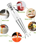 Immersion Hand Blender 3-in-1, 8-Speed Stick Blender With Milk Frother And Egg Whisk, Silver and White with Function Highlights