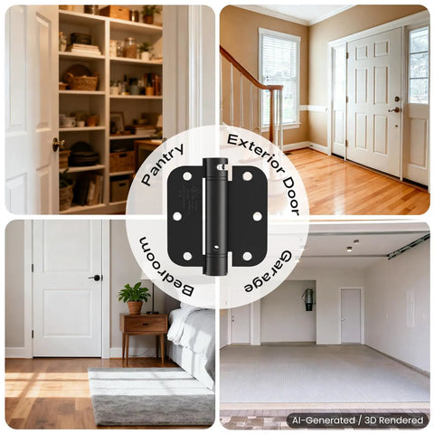Top Notch Self Closing Door Hinges Heavy Duty Spring Mechanism Quiet Auto Shut Matte Black Finish for pantry and bedroom doors.