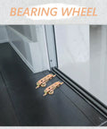 Heavy Duty Aluminum Alloy Sliding Door Rollers Featuring Double Bearing Wheels For Slick Patio Track Replacement And Complete Indoor Outdoor Gate Hardware Kit on black floor.