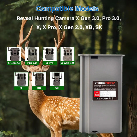 Rock Solid 2 Pack Replacement Batteries For Tactacam Reveal Trail Hunting Cameras with models compatibility showcased.