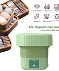 Grab And Go Portable Folding Mini Washing Machine For Apartments And Dorms Tiny Washer For Baby Clothes Underwear with storage bins