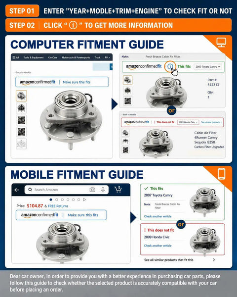 Front Wheel Bearing Hub Assembly For Ford Explorer 95-01 Ranger 03-09 Mountaineer 97-01 showing fitment guides for compatibility.