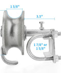 Heavy Duty Galvanized Steel Slide Rollers Built To Glide Like Butter For Chain Link Fence Gates Fits 1 7 8 Inch Posts Pack Of Two side view with measurements