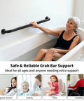 Hella Sturdy Extra Long Matte Black Safety Grab Bar Featuring Knurled Anti Slip Grip And Premium 304 Stainless Steel for bathroom support.