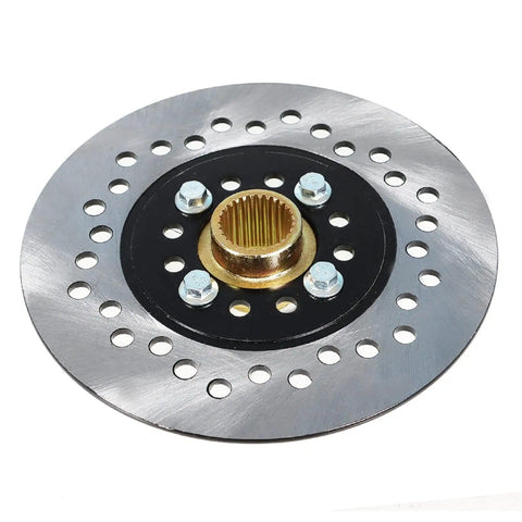 Close-up of a disc brake hub from the 32 Inch Live Rear Axle Kit With Disc Wheel Hub Replacement For Go Kart ATV Quad And Drift Trikes