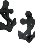 Top Shelf Nautical Anchor Cabinet Knobs 3 Inch Black Wrought Iron Drawer Pulls With Slick Finish For Dresser And Closet Furniture Vibe Up Your Home Decor Pack Of Two, close-up view of two black iron anchor pulls.
