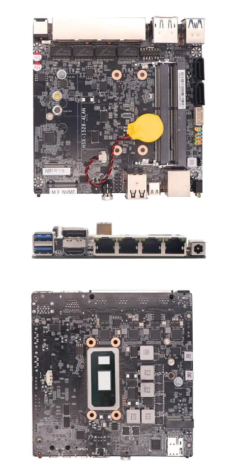 Intel Core I7 8265U Fanless Mini Pc With Quad 2.5 Gigabit Lan Ports No Ram Or Drive Included motherboard view showing ports and layout.