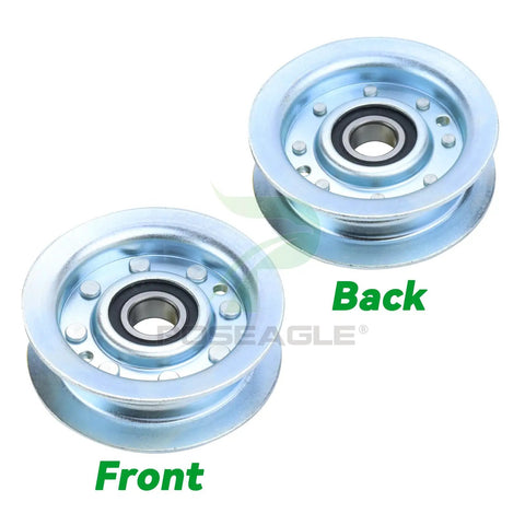 Straight Up Quality Idler Pulleys For John Deere Gy22172 And Gy20067 heavy duty bearings shown from front and back view.