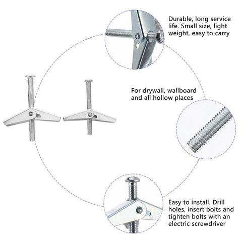 Heavy Duty Drywall Toggle Bolts Kit with Wing Nuts for Hollow Walls, iron expansion anchors M5 5x50mm and M6 6x60mm