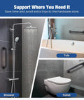 Straight Up Heavy Duty 16 Inch Shower Grab Bars Matte Black Stainless Steel Safety Handles For Bathroom Wet Room Rock Solid Support Two Pack shown in shower, tub, and toilet settings.
