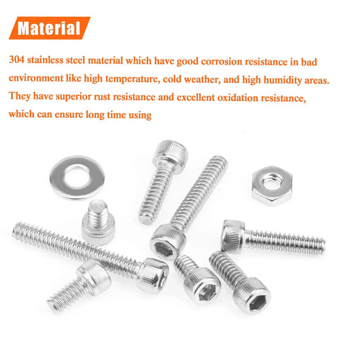 Heavy Duty Assorted Hex Socket Head Cap Screws Kit With Matching Nuts And Flat Washers 10-24 Coarse Thread 304 Stainless Steel fasteners and washer.
