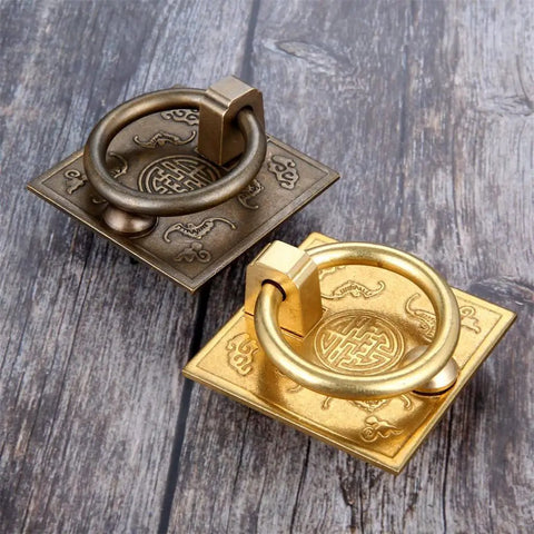 Two Pack Antique Bronze Brass Cabinet Door Handle Set For Cupboard And Drawer Drop Ring Pulls Chinese Style Vintage Hardware Zinc Alloy Build Easy Screw Adjustment Classic Retro Look For Closets Cabinets And Furniture