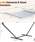 Outdoor Two Person Hammock With Solar Powered Lights And 12 Ft Stand Included Double Hammock In Light Gray dimensions diagram