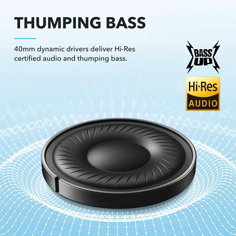40mm dynamic driver of Q20i Hybrid Active Noise Cancelling Wireless Over Ear Headphones With 40 Hour Battery Life shown in detail