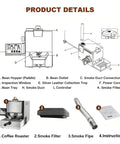 Compact Home Coffee Bean Roaster 300g Electric Direct Fire Machine parts diagram showing components and instructions.